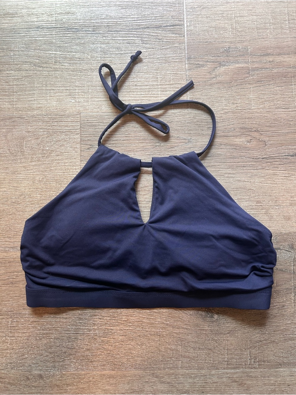 Athleta Bikini Swim Top Womens Size S Navy Blue High Neck Keyhole Halter